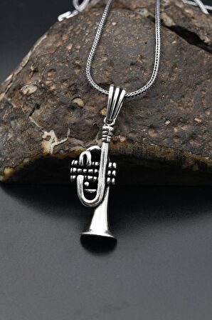 Saksafon Erkek Gümüş Kolye Zincir 925 Ayar 
