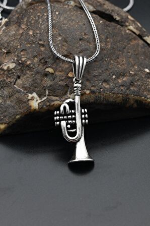 Saksafon Erkek Gümüş Kolye Zincir 925 Ayar 