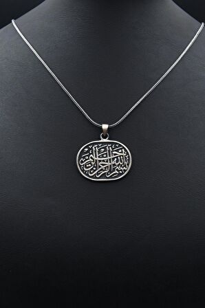 Besmele i Şerif Yazılı (Bismillahirrahmanirrahim) 925 Ayar Gümüş Kolye Zincir
