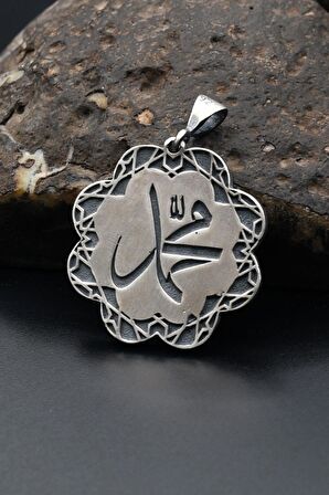 Muhammed Resulullah (sav) Ve Mührü Şerif Çift Taraflı Kolye Ucu 925 Ayar Gümüş 