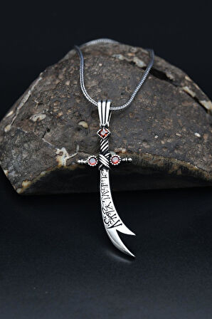 La Feta İlla Ali La Seyfe İlla Zülfikar Yazlı Hz. Ali Kolye Zincir Gümüş 