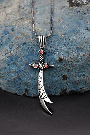 La Feta İlla Ali La Seyfe İlla Zülfikar Yazlı Hz. Ali Kolye Zincir Gümüş 