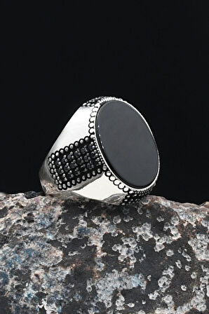 Oniks Taşlı Flat Tasarım 925 Ayar Gümüş Erkek Yüzüğü 901042