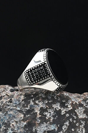 Oniks Taşlı Flat Tasarım 925 Ayar Gümüş Erkek Yüzüğü 901042