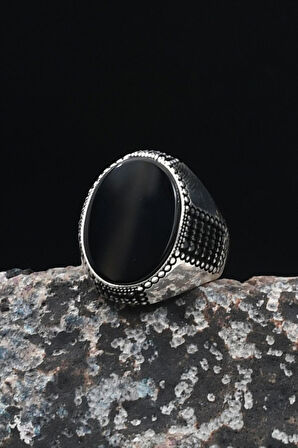 Oniks Taşlı Flat Tasarım 925 Ayar Gümüş Erkek Yüzüğü 901042