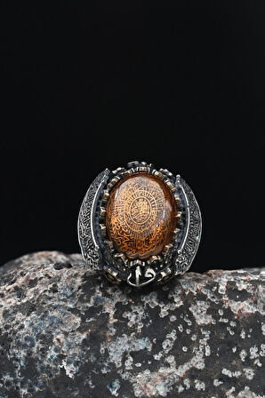 Özel Tasarım Inşirah Suresi Gümüş Erkek Yüzüğü Allah ve Muhammed ve Kelime-İ Tevhid Yazlı