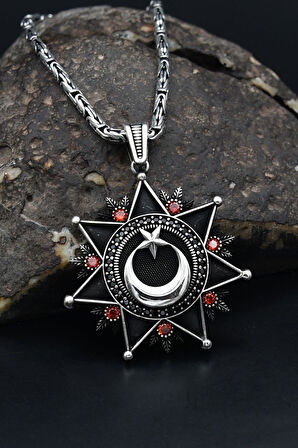 Ay Yıldızlı (AYYILDIZLI) Zirkon Taş Süslemeli Kral Zincirli 925 Ayar Gümüş Kolye 901080