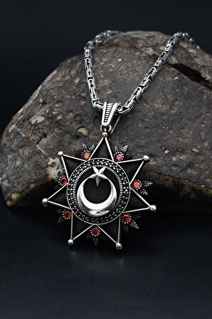 Ay Yıldızlı (AYYILDIZLI) Zirkon Taş Süslemeli Kral Zincirli 925 Ayar Gümüş Kolye 901080