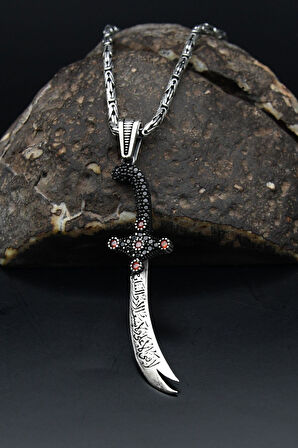 Hz. Ali Zülfikar Figürlü Kral Zincirli 925 Ayar Gümüş Kolye 901085