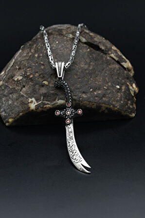 Hz. Ali Zülfikar Figürlü Kral Zincirli 925 Ayar Gümüş Kolye 901085