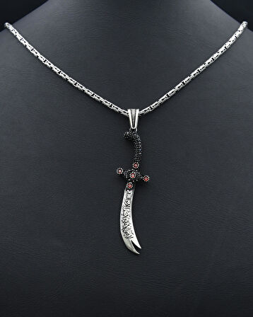 Hz. Ali Zülfikar Figürlü Kral Zincirli 925 Ayar Gümüş Kolye 901085