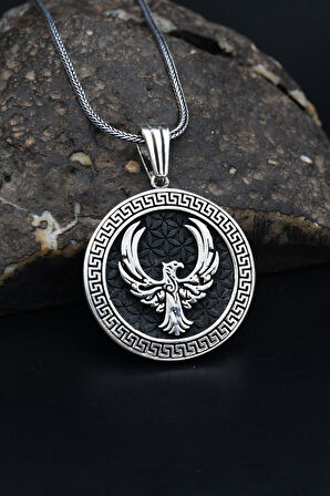 Anka kuşu Figürlü Grek Desenli 925 Ayar Gümüş Kolye Zincir 901145