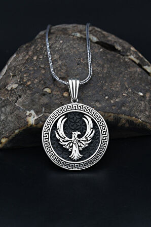 Anka kuşu Figürlü Grek Desenli 925 Ayar Gümüş Kolye Zincir 901145