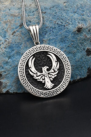 Anka kuşu Figürlü Grek Desenli 925 Ayar Gümüş Kolye Zincir 901145