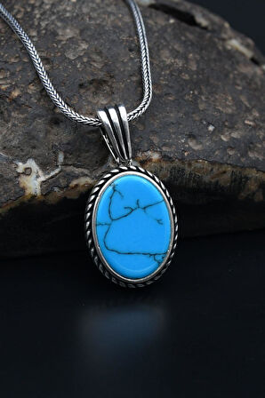 Turkuaz Firuze Taşlı  925 Ayar Gümüş Kolye Zincir 901165