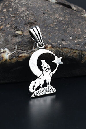 Kolye Ucu Ay Yıldızlı ve Bozkurt  925 Ayar Gümüş 901173