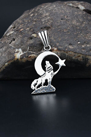 Kolye Ucu Ay Yıldızlı ve Bozkurt  925 Ayar Gümüş 901173