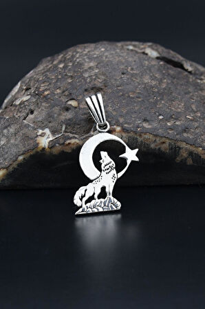 Kolye Ucu Ay Yıldızlı ve Bozkurt  925 Ayar Gümüş 901173