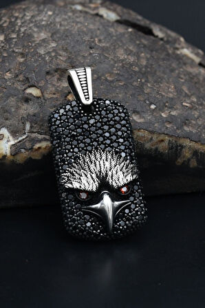 Kolye Ucu Kartal Figürlü Mikro taş Süslemeli 925 Ayar Gümüş 901190