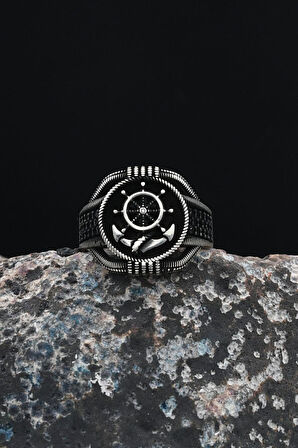 Çapa Dümen 925 Ayar Gümüş Erkek Yüzüğü 901225