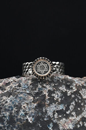 925 Ayar Gümüş Erkek Yüzüğü Hz. Süleyman Mührü 901226