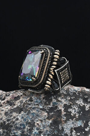 Mistik Topaz Taşlı 925 Ayar Gümüş Erkek Yüzüğü 901242