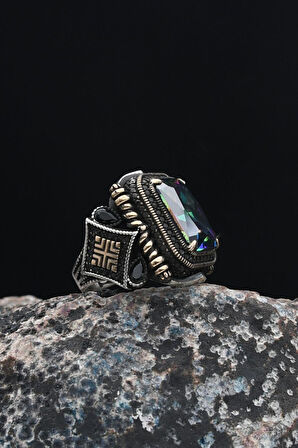 Mistik Topaz Taşlı 925 Ayar Gümüş Erkek Yüzüğü 901242