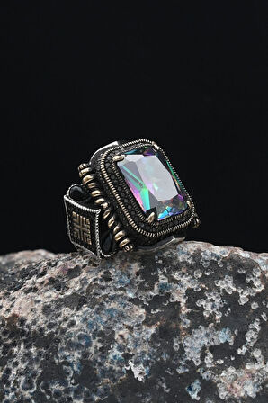 Mistik Topaz Taşlı 925 Ayar Gümüş Erkek Yüzüğü 901242