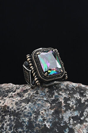 Mistik Topaz Taşlı 925 Ayar Gümüş Erkek Yüzüğü 901242