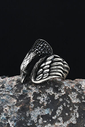 925 Ayar Gümüş Erkek Yüzüğü Mikro Taş Süslemeli Kartal Figürlü 901246