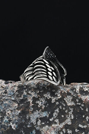 925 Ayar Gümüş Erkek Yüzüğü Mikro Taş Süslemeli Kartal Figürlü 901246