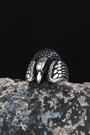 925 Ayar Gümüş Erkek Yüzüğü Mikro Taş Süslemeli Kartal Figürlü 901246