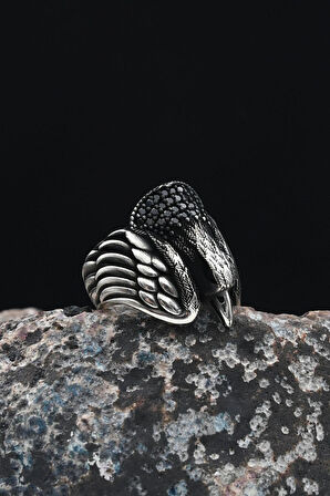 925 Ayar Gümüş Erkek Yüzüğü Mikro Taş Süslemeli Kartal Figürlü 901246