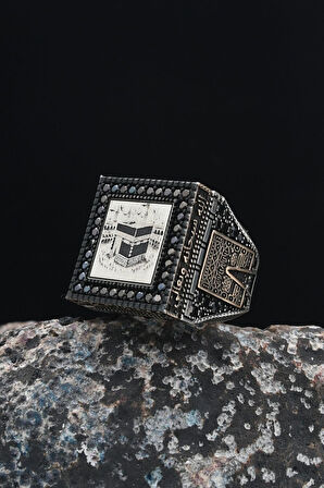 Kâbe-i Şerif (Kabe Desenli ) 925 Ayar Gümüş Erkek Yüzüğü 901259