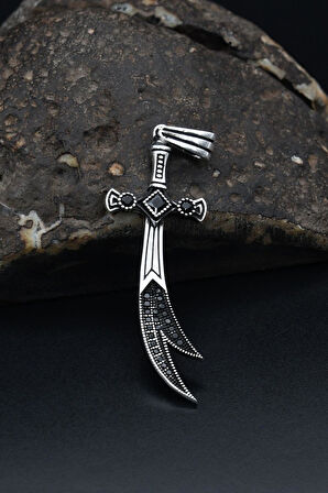 Zülfikar Erkek Kolye Ucu Zirkon Taşlı 925 Ayar Gümüş Hz Ali’nin Kılıcı 901265
