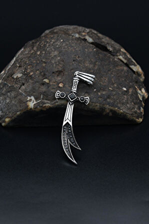 Zülfikar Erkek Kolye Ucu Zirkon Taşlı 925 Ayar Gümüş Hz Ali’nin Kılıcı 901265