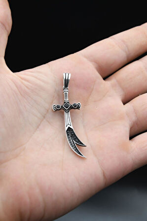 Zülfikar Erkek Kolye Ucu Zirkon Taşlı 925 Ayar Gümüş Hz Ali’nin Kılıcı 901265