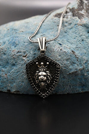 Kral Taçlı Aslan Kafası Figürlü 925 Ayar Erkek Gümüş Kolye Zincir 901282