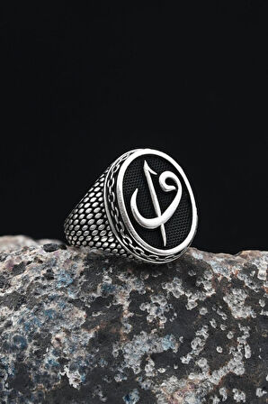 Vav Elif İşlemeli 925 Ayar Gümüş Erkek Yüzüğü 901285