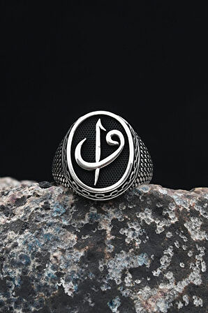 Vav Elif İşlemeli 925 Ayar Gümüş Erkek Yüzüğü 901285