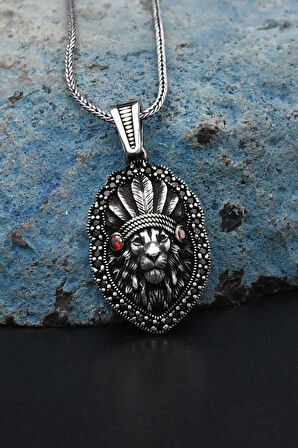 Kızılderili Aslan Figürlü 925 Ayar Erkek Gümüş Kolye Zincir 901306