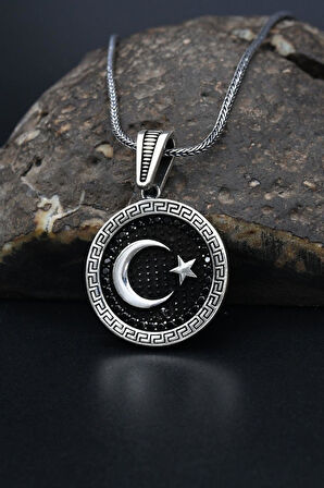 Grek Desenli Ay Yıldızlı (AYYILDIZLI) 925 Ayar Gümüş Kolye Zincir 901310