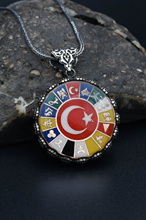 16 Türk Devleti - Ay Yıldızlı (AYYILDIZLI) 925 Ayar Erkek Gümüş Kolye Zincir 901319