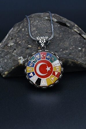 16 Türk Devleti - Ay Yıldızlı (AYYILDIZLI) 925 Ayar Erkek Gümüş Kolye Zincir 901319