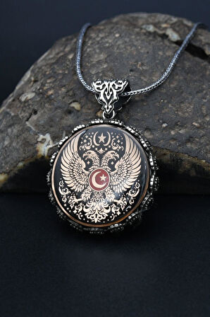 Çift Başlı Kartal - Ay Yıldızlı (AYYILDIZLI) 925 Ayar Gümüş Kolye 901320