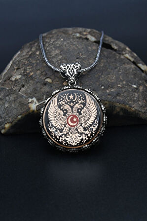 Çift Başlı Kartal - Ay Yıldızlı (AYYILDIZLI) 925 Ayar Gümüş Kolye 901320