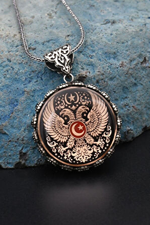 Çift Başlı Kartal - Ay Yıldızlı (AYYILDIZLI) 925 Ayar Gümüş Kolye 901320