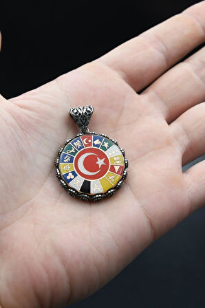 Kolye Ucu 16 Türk Devleti - Ay Yıldızlı (AYYILDIZLI) 925 Ayar Erkek Gümüş 901329