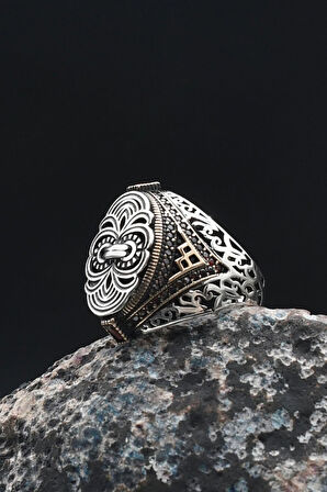 Örgü Tasarım Erkek Yüzüğü 925 Ayar Gümüş Zirkon Taş Süslemeli 901372