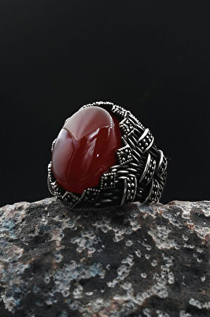 Kırmızı Akik Taşlı 925 Ayar Gümüş Erkek Yüzüğü 901384